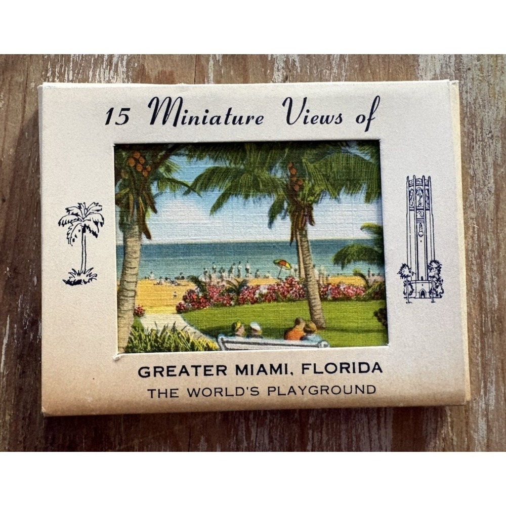 Vintage souvenir 15 Miniature Views of Miami Florida 1950s linen colorized litho